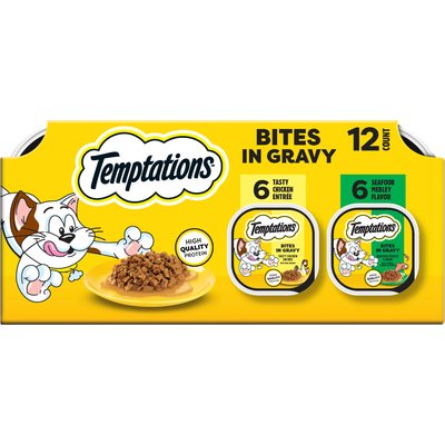 Temptations Temptations Bites in Gravy Flavor Variety Wet Cat Food, 3.5-oz tray, case of 12