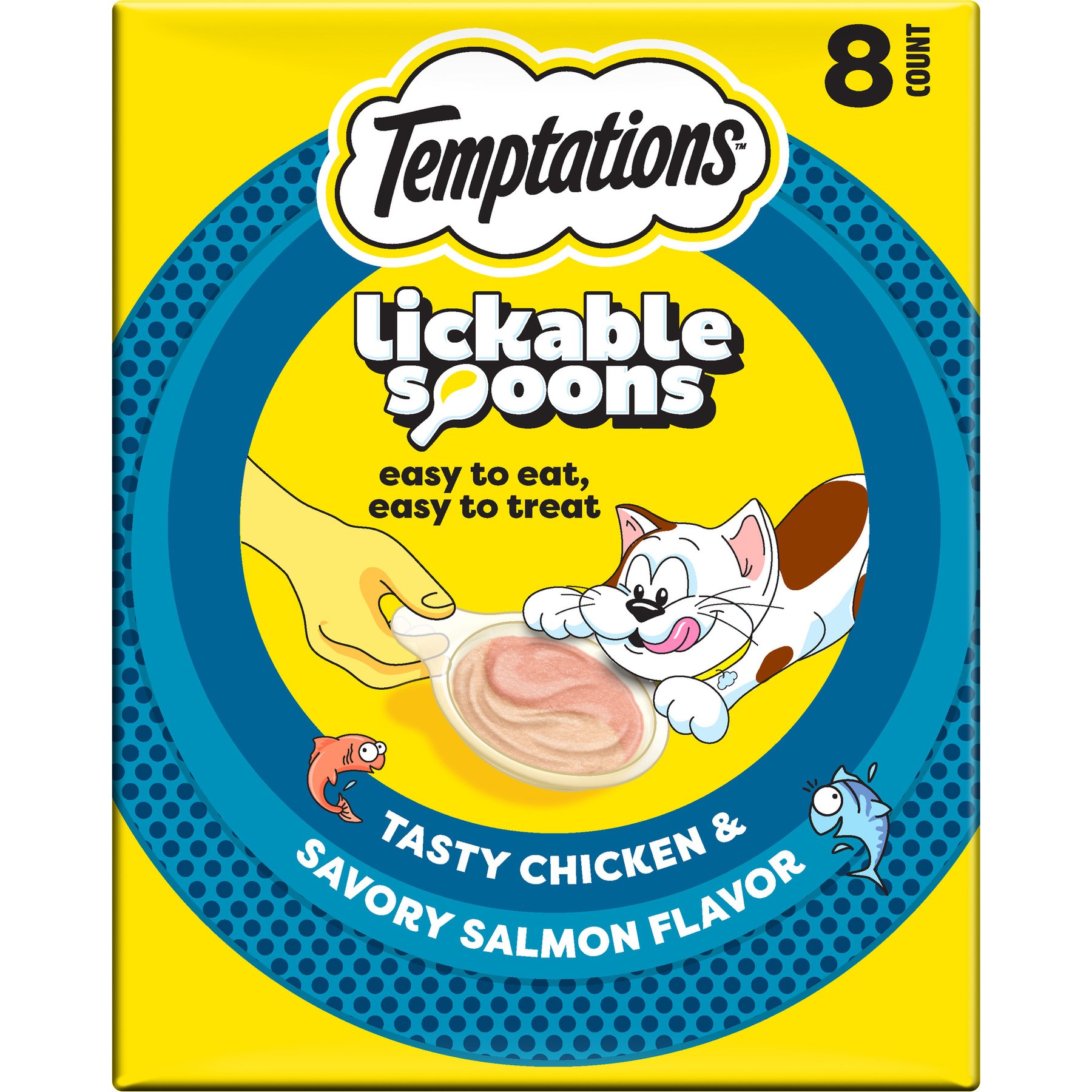 Temptations Lickable Spoons Salmon & Tuna Topper Lickable Cat Treats, .353-oz spoon, bundle of 16