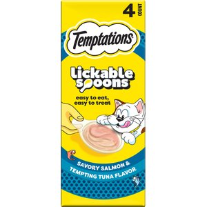 Temptations Lickable Spoons Salmon & Tuna Topper Lickable Cat Treats, .353-oz spoon, box of 4