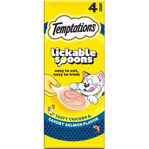 Temptations Lickable Spoons Tasty Chicken & Savory Salmon Cat Lickable Treats, .353-oz spoon, box of 4