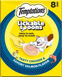 Temptations Lickable Spoons Tasty Chicken & Savory Salmon Cat Lickable Treats, .353-oz spoon, box of 8