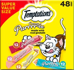 Temptations Creamy Puree Variety Pack Lickable Cat Treats, 0.425-oz pouch, pack of 48
