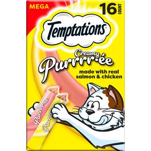 Temptations Creamy Puree Salmon & Chicken Variety Pack Lickable Cat Treats, 0.425-oz, 16 count
