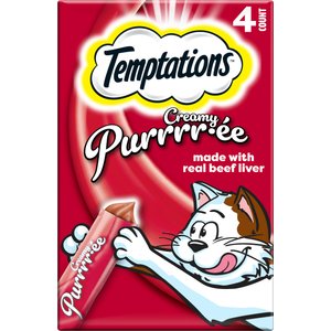 Temptations Creamy Puree with Beef Liver Lickable, Squeezable Cat Treat, 0.425-oz pouch, 4 count