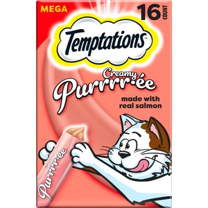 Temptations Creamy Puree with Salmon Lickable Cat Treats, 0.425-oz pouch, 16 count