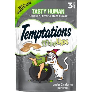 Temptations MixUps Tasty Human, Chicken, Liver & Beef Flavors Soft & Crunchy Cat Treats, 3-oz bag