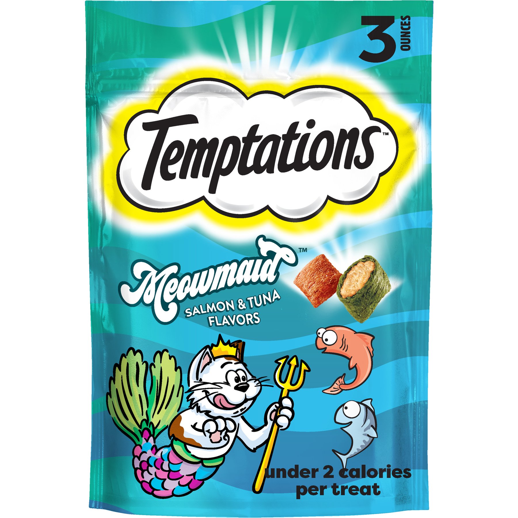 Temptations MixUps Meowmaid Salmon & Tuna Flavors Crunchy & Soft Cat Treats, 3-oz bag