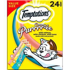 Temptations Creamy Puree Salmon, Chicken & Tuna Variety Pack Lickable Cat Treats, 0.42-oz pouch, 24 count