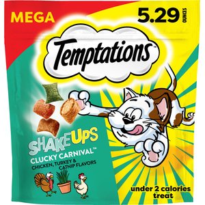 Temptations ShakeUps Clucky Carnival Chicken, Turkey & Catnip Flavor Soft & Crunchy Cat Treats, 5.29-oz bag