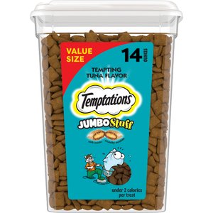 Temptations Jumbo Stuff Tempting Tuna Flavor Soft & Crunchy Cat Treats, 14-oz tub