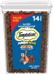 Temptations Jumbo Stuff Savory Salmon Flavor Soft & Crunchy Cat Treats, 14-oz tub