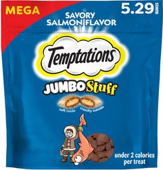 Temptations Jumbo Stuff Savory Salmon Flavor Soft & Crunchy Cat Treats, 5.29-oz bag