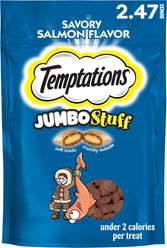 Temptations Jumbo Stuff Savory Salmon Flavor Soft & Crunchy Cat Treats, 2.47-oz bag
