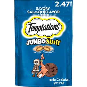 Temptations Jumbo Stuff Savory Salmon Flavor Soft & Crunchy Cat Treats, 2.47-oz bag