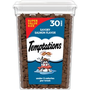 Temptations Classic Savory Salmon Flavor Crunchy & Soft Cat Treats, 30-oz tub