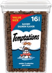 Temptations Classic Savory Salmon Flavor Crunchy & Soft Cat Treats, 16-oz tub