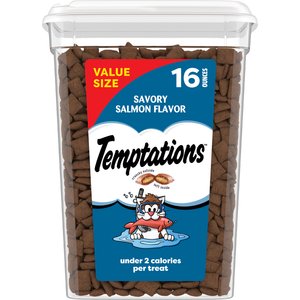 Temptations Classic Savory Salmon Flavor Crunchy & Soft Cat Treats, 16-oz tub
