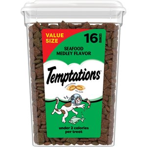 Temptations Classic Seafood Medley Flavor Soft & Crunchy Cat Treats, 16-oz tub