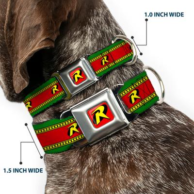 Show full view: Buckle-Down DC Comics Robin Action Pose Logo Stripe Dog Collar, Large: 15 to 24-in neck, 1-in wide slide 2 of 8