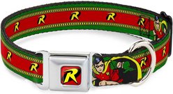 Buckle-Down DC Comics Robin Action Pose Logo Stripe Dog Collar, Large: 15 to 24-in neck, 1-in wide