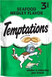 Temptations Classic Seafood Medley Flavor Soft & Crunchy Cat Treats, 3-oz bag