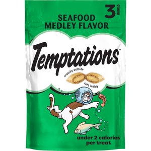 Temptations Classic Seafood Medley Flavor Soft & Crunchy Cat Treats, 3-oz bag