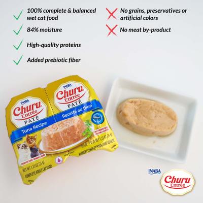 Show full view: Inaba Churu Entrée Senior Chicken Recipe with Tuna Grain-Free, High Moisture Pate Wet Cat Food, 2.46-oz twin cups, 12 servings slide 5 of 10