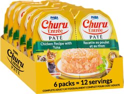 Inaba Churu Entrée Chicken Recipe with Tuna Grain-Free, High Moisture Pate Wet Cat Food, 2.46-oz twin cups, 12 servings