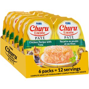 Inaba Churu Entrée Chicken Recipe with Tuna Grain-Free, High Moisture Pate Wet Cat Food, 2.46-oz twin cups, 12 servings