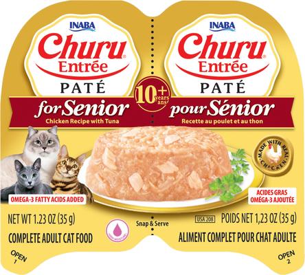 Show full view: Inaba Churu Entrée Senior Chicken Recipe with Tuna Grain-Free, High Moisture Pate Wet Cat Food, 2.46-oz twin cups, 12 servings slide 4 of 10