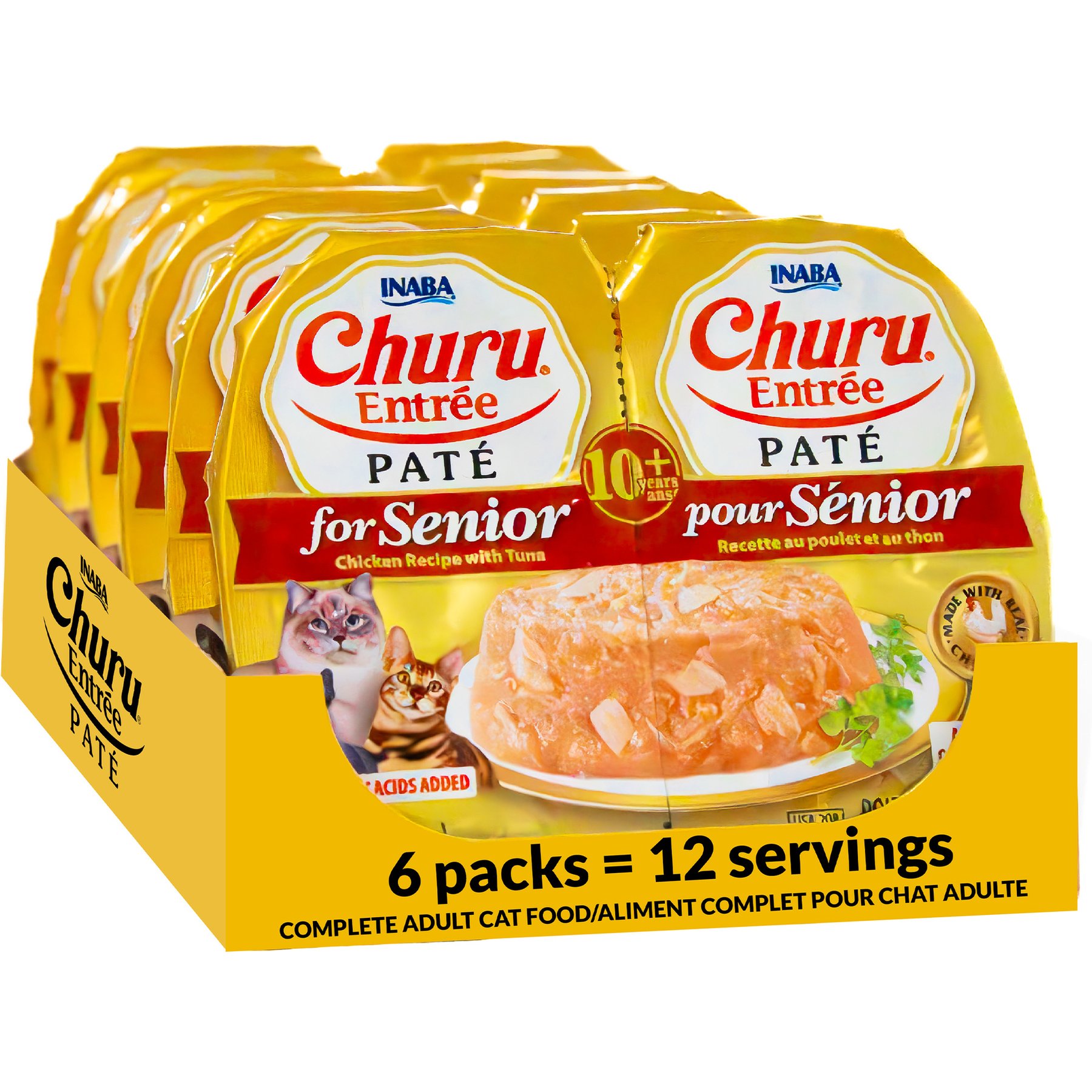 Inaba Churu Entrée Senior Chicken Recipe with Tuna Grain-Free, High Moisture Pate Wet Cat Food, 2.46-oz twin cup, case of 6