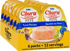 Inaba Churu Entrée Tuna Recipe Grain-Free, High Moisture Pate Wet Cat Food, 2.46-oz twin cups, 12 servings