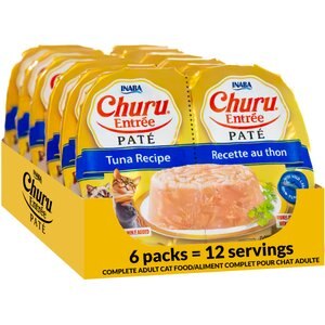 Inaba Churu Entrée Tuna Recipe Grain-Free, High Moisture Pate Wet Cat Food, 2.46-oz twin cups, 12 servings