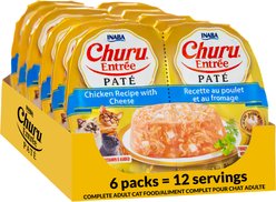 Inaba Churu Entrée Chicken Recipe with Cheese Grain-Free, High Moisture Pate Wet Cat Food, 2.46-oz twin cups, 12 servings