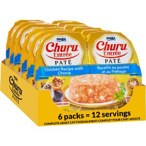 Inaba Churu Entrée Chicken Recipe with Cheese Grain-Free, High Moisture Pate Wet Cat Food, 2.46-oz twin cups, 12 servings