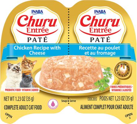 Show full view: Inaba Churu Entrée Chicken Recipe with Cheese Grain-Free, High Moisture Pate Wet Cat Food, 2.46-oz twin cups, 12 servings slide 4 of 10