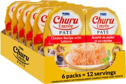 Inaba Churu Entrée Chicken Recipe with Salmon Pate Grain-Free, High Moisture Pate Wet Cat Food, 2.46-oz twin cups, 12 servings
