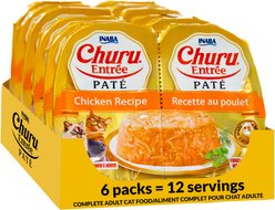 Inaba Churu Entrée Chicken Recipe Grain-Free, High Moisture Pate Wet Cat Food, 2.46-oz twin cups, 12 servings