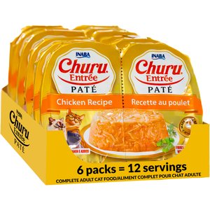 Inaba Churu Entrée Chicken Recipe Grain-Free, High Moisture Pate Wet Cat Food, 2.46-oz twin cups, 12 servings