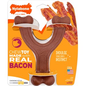 Nylabone Strong Chew Wishbone Real Bacon Dog Chew Toy, Large