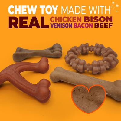 Show full view: Nylabone Strong Chew Real Bacon, Bison, Venison, Beef & Chicken Dog Chew Toy Bundle, Small, 4 count slide 3 of 11