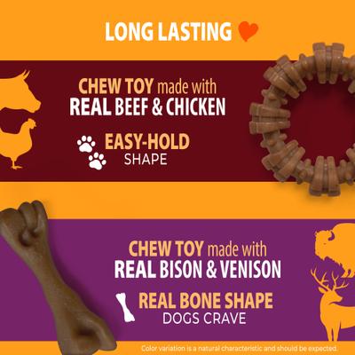 Show full view: Nylabone Strong Chew Real Bacon, Bison, Venison, Beef & Chicken Dog Chew Toy Bundle, Small, 4 count slide 5 of 11