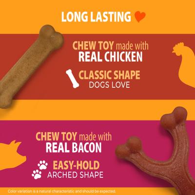 Show full view: Nylabone Strong Chew Real Bacon, Bison, Venison, Beef & Chicken Dog Chew Toy Bundle, Small, 4 count slide 4 of 11