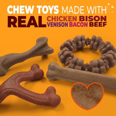 Show full view: Nylabone Strong Chew Real Bacon, Bison, Venison, Beef & Chicken Dog Chew Toy Bundle, Large, 4 count slide 3 of 11