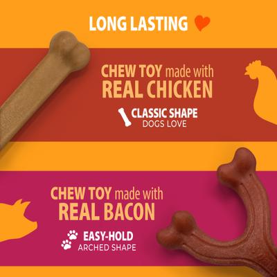 Show full view: Nylabone Strong Chew Real Bacon, Bison, Venison, Beef & Chicken Dog Chew Toy Bundle, Large, 4 count slide 5 of 11