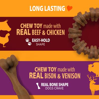 Show full view: Nylabone Strong Chew Real Bacon, Bison, Venison, Beef & Chicken Dog Chew Toy Bundle, Large, 4 count slide 4 of 11
