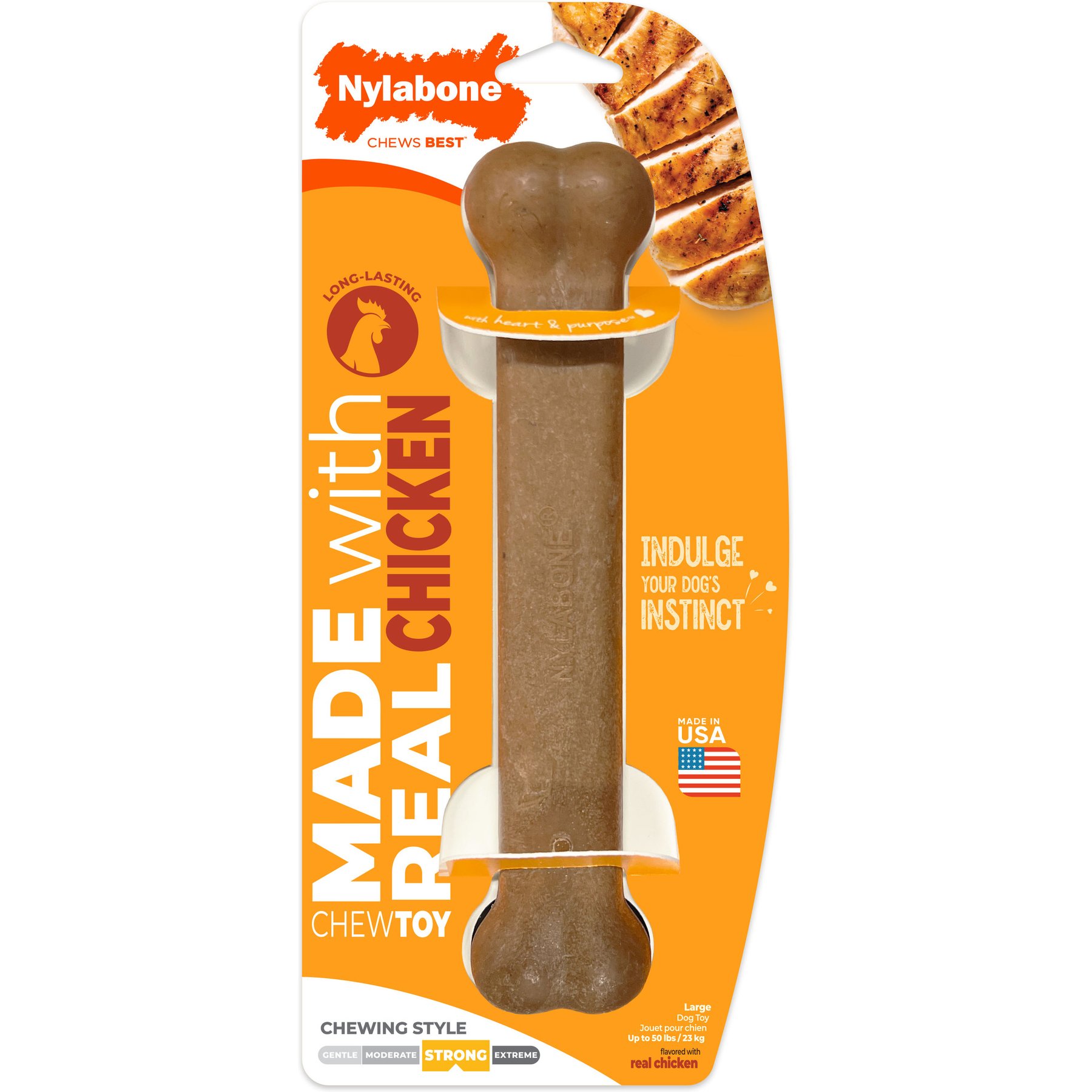 Nylabone Strong Chew Original Bone Real Chicken Dog Chew Toy, Large