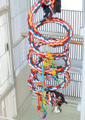 A&E Cage Company FANCY Rainbow Cotton Rope Boing with Bell Bird Toy, Multicolor, X-Large