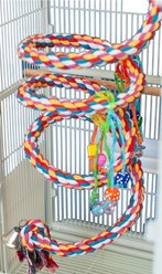 A&E Cage Company FANCY Rainbow Cotton Rope Boing with Bell Bird Toy, Multicolor, Large
