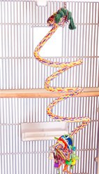 A&E Cage Company FANCY Rainbow Cotton Rope Boing with Bell Bird Toy, Multicolor, Small